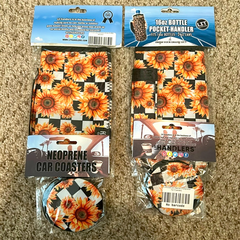 Sunflowers koozie and car coasters